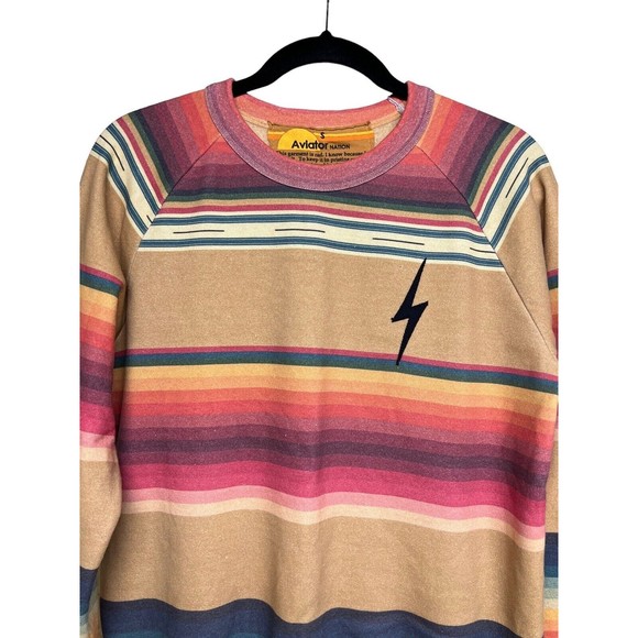 AVIATOR NATION TULUM BOLT STITCH SWEATSHIRT LIGHT KHAKI WOMEN’S SIZE SMALL - Picture 3 of 8